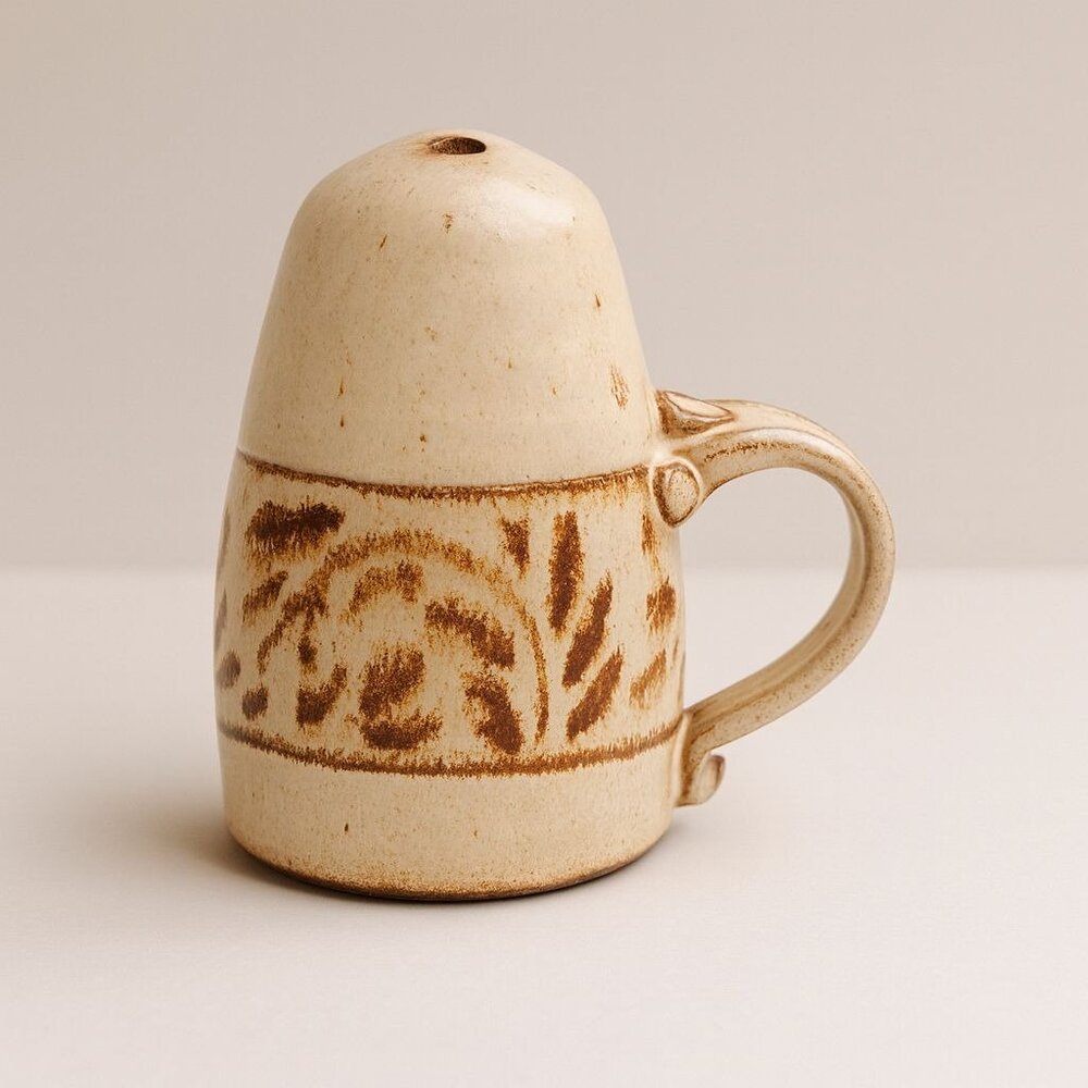 Vintage Becky Eiker Studio Pottery Ceramic Cheese Shaker and Cork Stopper Signed